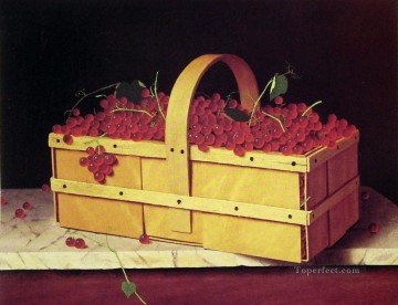  Uvas Pintura - Una cesta de madera con uvas Catawba William Harnett bodegón